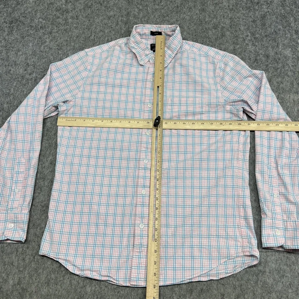 J Crew Shirt Mens M Pink Blue Plaid Flex Washed Slim Button Down Casual Preppy